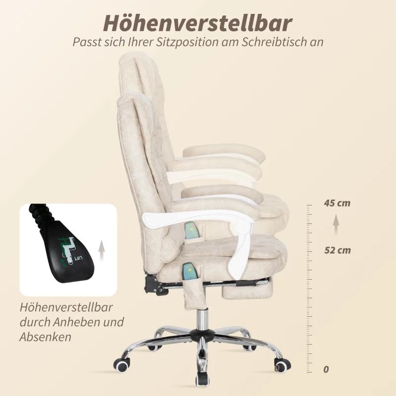 Vinsetto Bürostuhl mit Massagefunktion, ergonomisch, 65x160x104cm, Cremeweiß