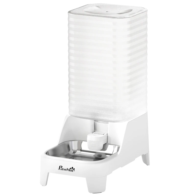 PawHut Dispensador Automático de Água por Gravidade 8 L para Cães e Gatos com Bico Rebatível e Tigela em Aço Inoxidável, Branco