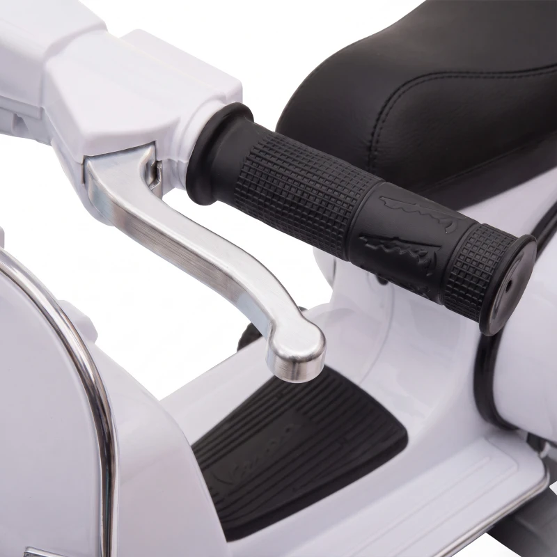 AIYAPLAY Moto Eléctrica Niños 12V Vespa PX150 Ruedas Auxiliares 2 Motores Suspensión Trasera Música Faros 3 km/h 3-6 Años Blanco