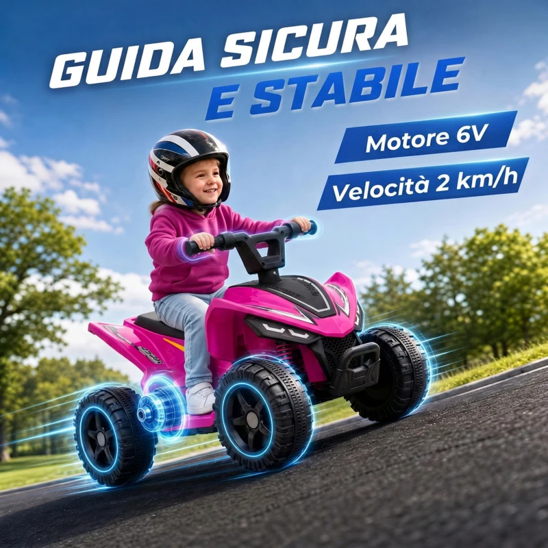 AIYAPLAY Quad Elettrico per Bambini 6V, Marce Avanti, 2 km/h, per 18-48 Mesi, Portata 25 kg, Interno ed Esterno, Fucsia