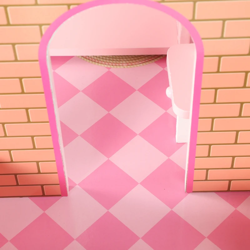 AIYAPLAY Casa de Muñecas de Madera 3 Pisos con Balcón Escaleras y 10 Muebles Juguete de Imitación para Niños de 3 a 6 Años Rosa