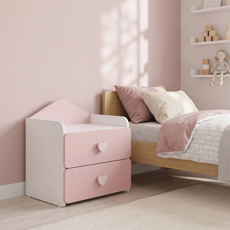 AIYAPLAY Mesita de Noche Infantil con 2 Cajones Montessori Bordes Redondeados para Niños de 3 a 8 Años 34x31x36 cm Rosa