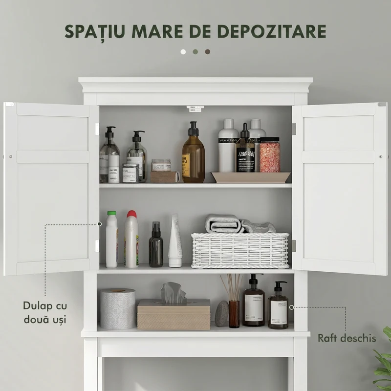HOMCOM Dulap deasupra toaletei cu 2 uși și raft deschis, bară inferioară, 70x20x175 cm, alb