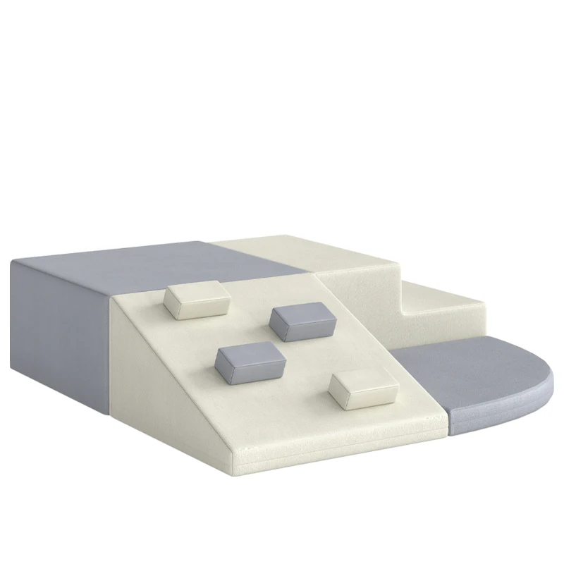 AIYAPLAY Juego de 4 Bloques de Espuma para Niños de Psicomotricidad Tapizados en PU Escalar y Gatear 1-3 Años Gris Claro y Beige