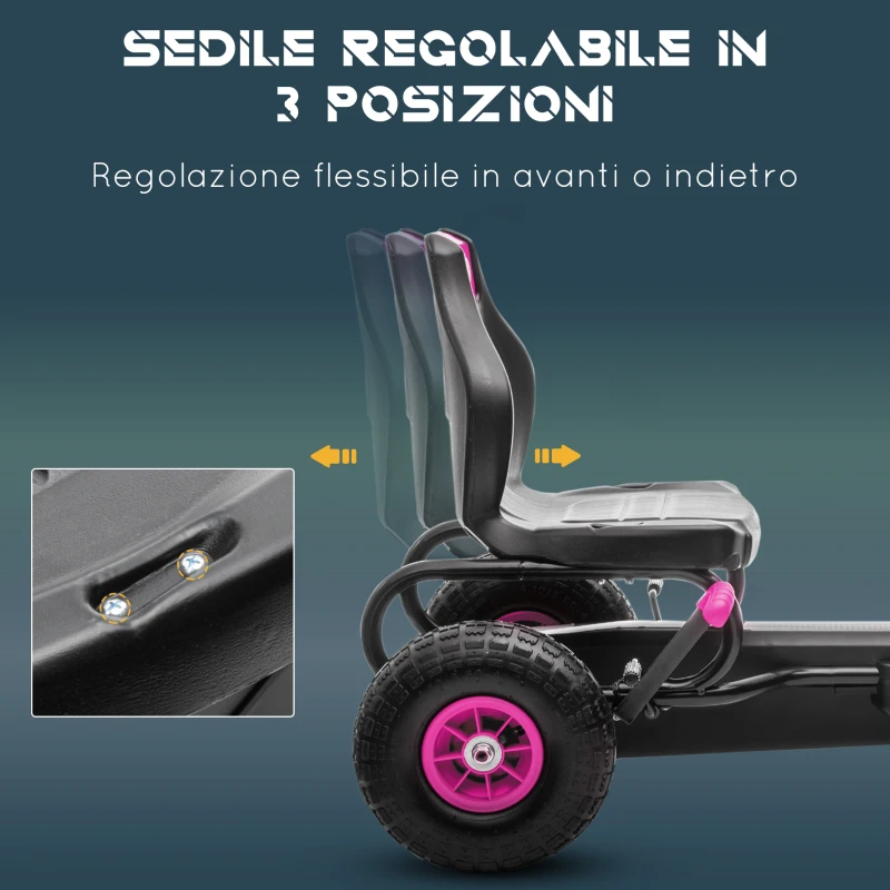 HOMCOM Go Kart a Pedali per Bambini 5-12 Anni con Sedile Regolabile, in Metallo e PP 117x58x61 cm, Rosa e Nero