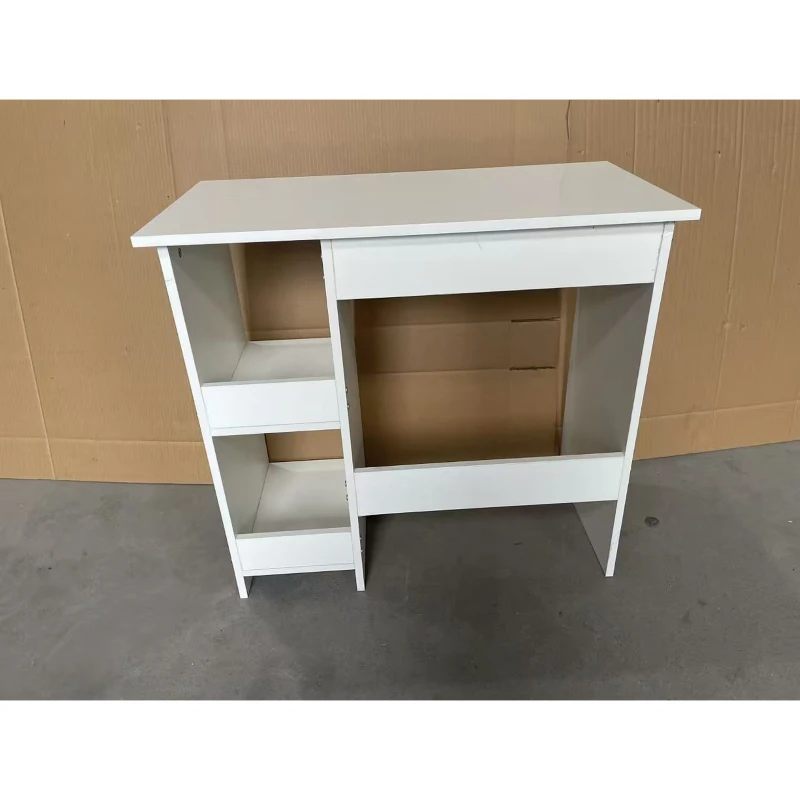 HOMCOM Hochglanz-Computerschreibtisch mit 2 offenen Regalen, 80 x 40 cm, moderner Stil, Weiß