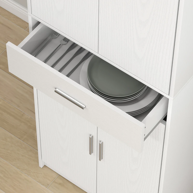 HOMCOM Küchenschrank, 3-stufig verstellbare Regale, Spanplatten, MDF, viel Stauraum, Weiß(m-9)