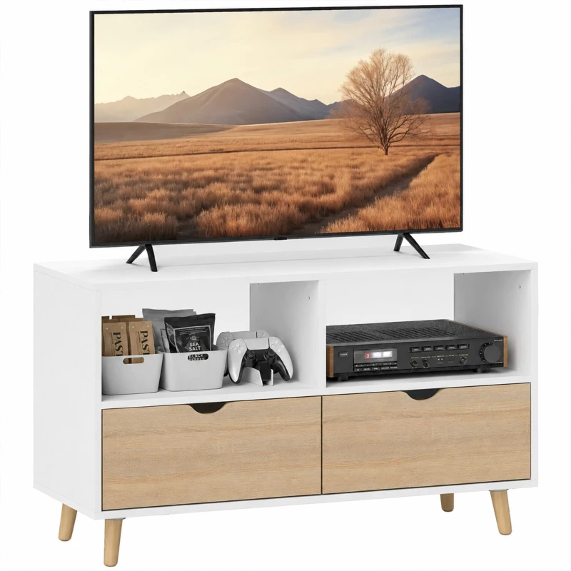 HOMCOM TV-kast, TV-meubel met Laden, Open Planken, Hout, 99 x 39 x 58 cm, Wit