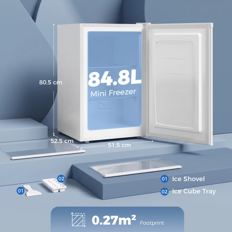 HOMCOM Mini-congelator 85 L, congelator vertical compact cu balamale reversibile și temperatură reglabilă, Alb