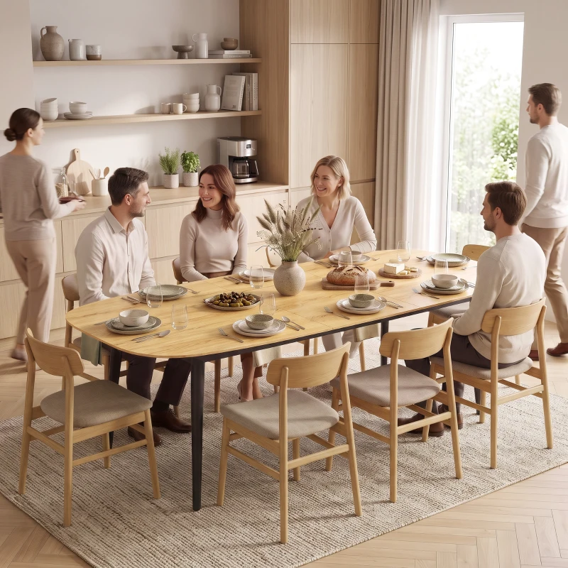 HOMCOM Uitschuifbare eettafel voor 6-8 personen, keukentafel met rek, eikenlook
