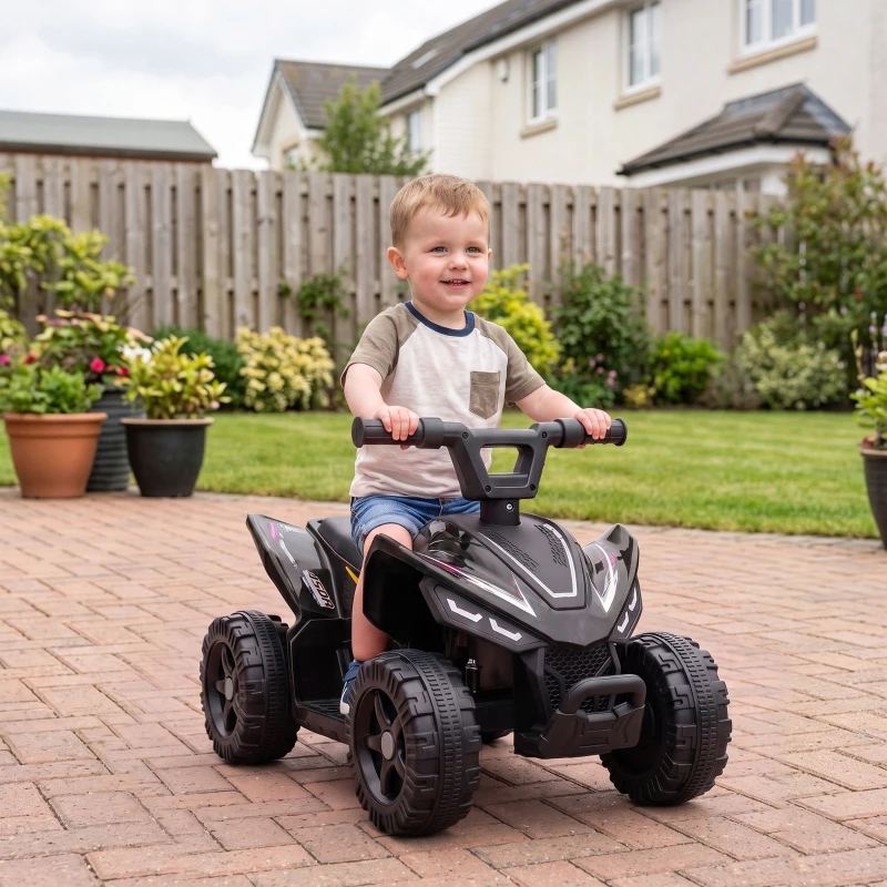 AIYAPLAY Quad Elettrico per Bambini 6V, Marce Avanti, 2 km/h, per 18-48 Mesi, Portata 25 kg, Interno ed Esterno, Nero