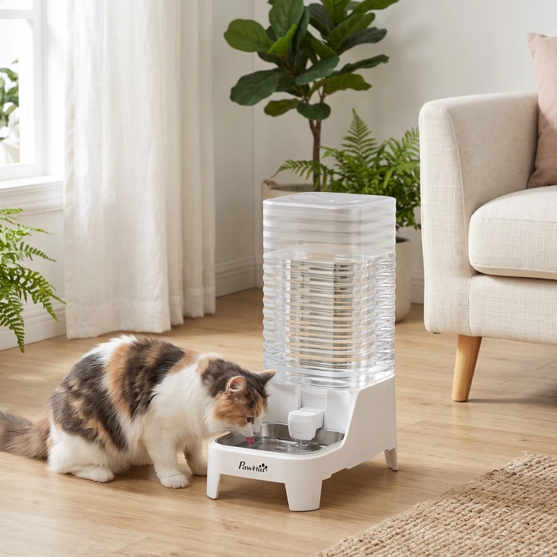 PawHut Distributeur d'Eau Automatique pour Chiens et Chats 8L Robinet Breveté Bol Acier Inox sans BPA 19,3x32,8x43,4cm Blanc