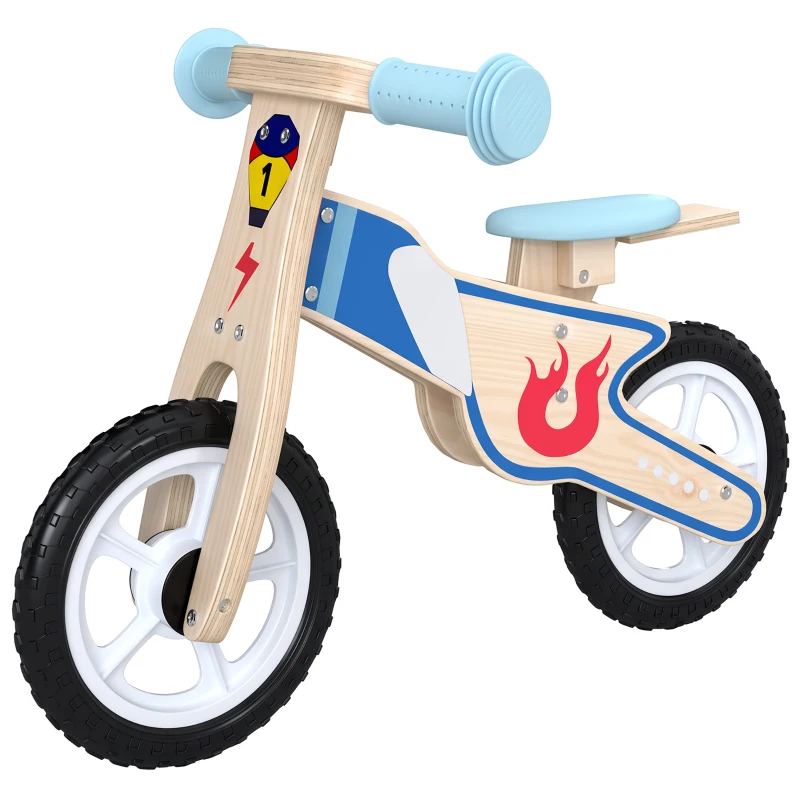 AIYAPLAY Bicicletă de echilibru pentru copii Bicicletă fără pedale cu șa reglabilă din PU, pentru 3-5 ani Până la 50 kg, Lemn natural