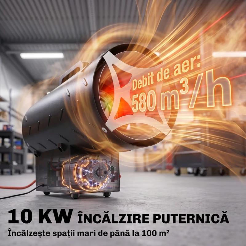 Outsunny Generator de Aer Cald pe Gaz, Portabil, 10 kW, cu Protecție, Negru
