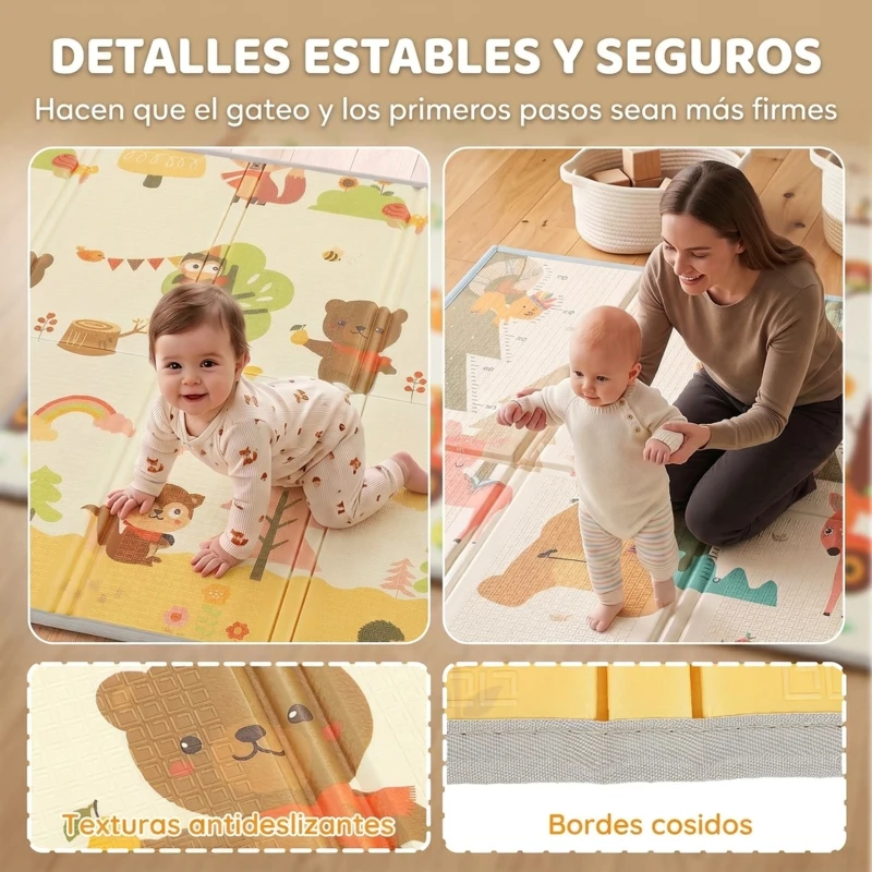 AIYAPLAY Alfombra Infantil Plegable y Reversible 200x150 cm Antideslizante e Impermeable Diseño Árbol y Bosque