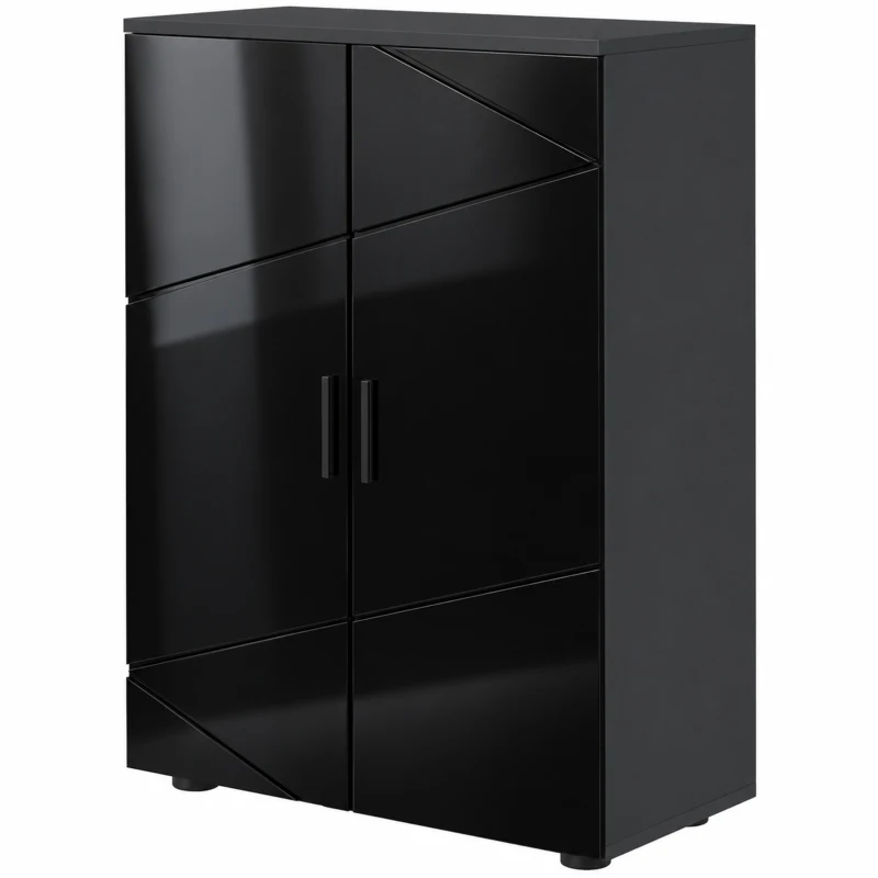 kleankin Mobiletto Bagno 2 Ante in Legno con 3 Ripiani e Chiusura Ammortizzata, 60x30x82cm, Nero Lucido