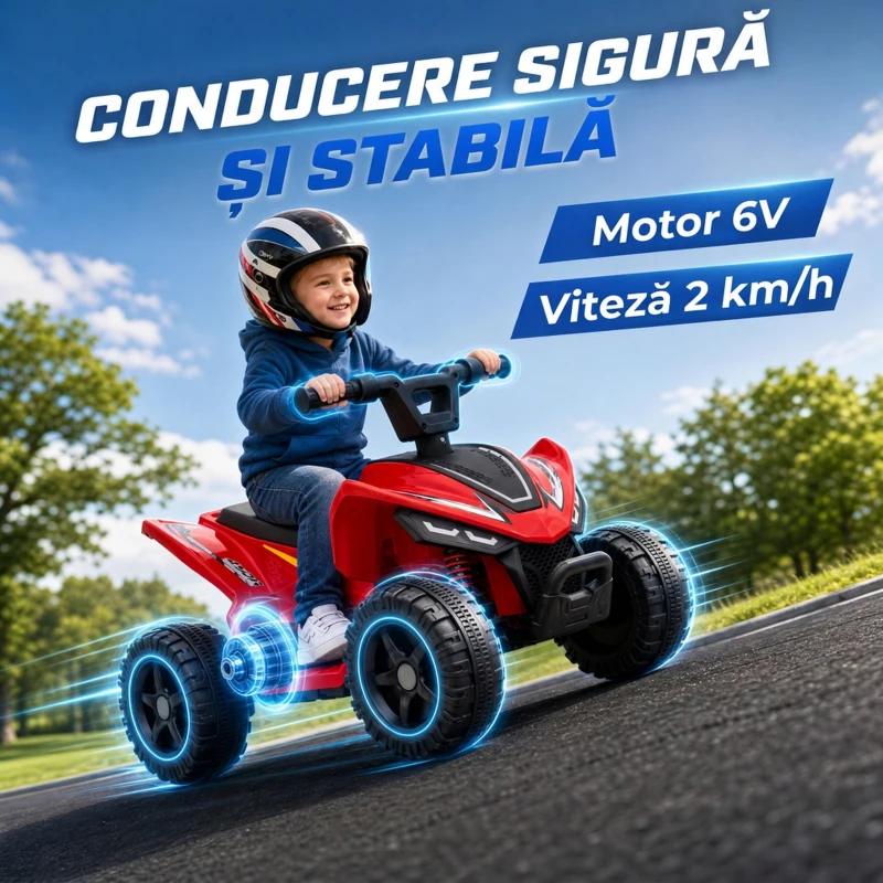 AIYAPLAY ATV Electric pentru Copii 18-48 Luni, 6V, 2 km/h, Sarcină 25 kg, Roșu
