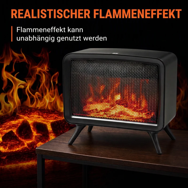 HOMCOM Elektrokamin 800/1600W elektrischer Kamin mit Heizung, Abnehmbarer Sockel, Einstellbarer Thermostat 3D-Flammeneffekt