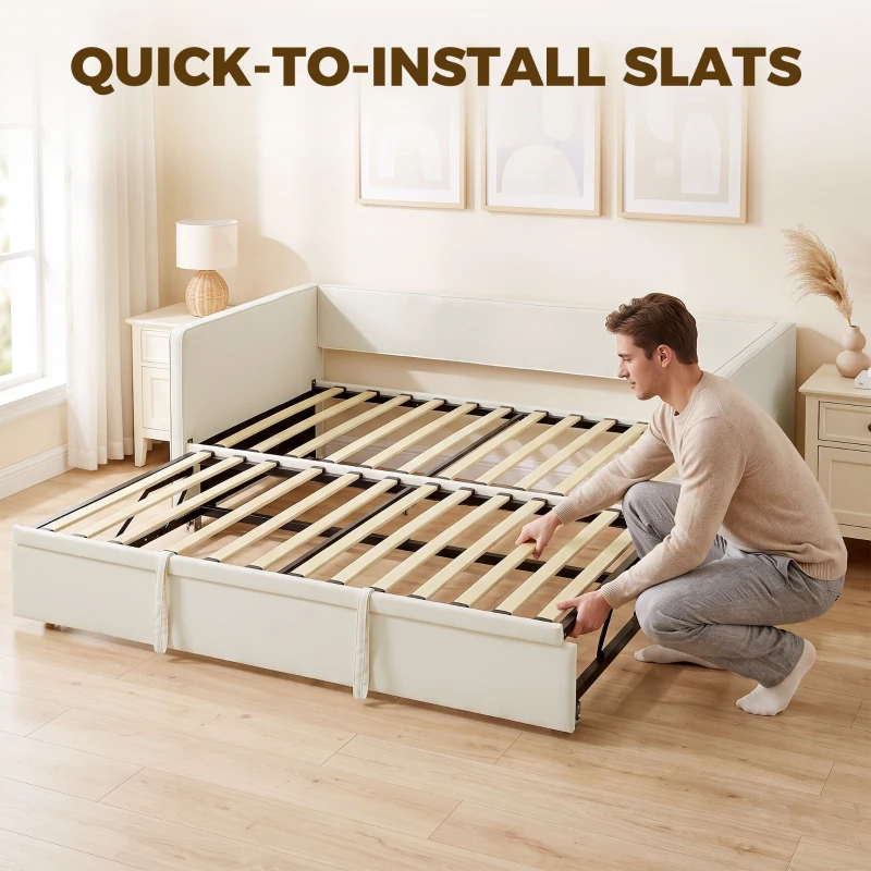 HOMCOM Cadre de lit canapé-lit 2 en 1, canapé 2 places et lit double, deux matelas compatible de 90 x 190 cm