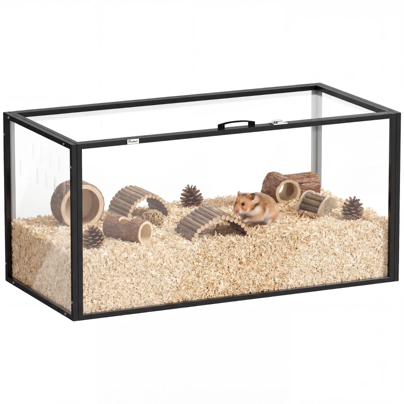 PawHut Cage pour Hamster Habitat Rongeurs Transparent de Vue Panoramique 360° Anti-Mordillage 105x51x51cm Noir