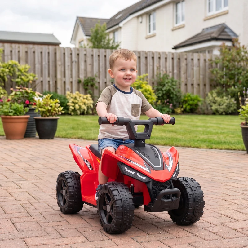AIYAPLAY Quad Elettrico per Bambini 6V, Marce Avanti, 2 km/h, per 18-48 Mesi, Portata 25 kg, Interno ed Esterno, Rosso