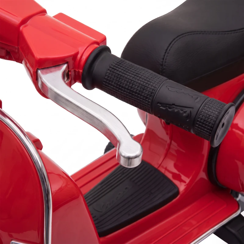 AIYAPLAY Moto Eléctrica Niños 12V Vespa PX150 Ruedas Auxiliares 2 Motores Suspensión Trasera Música Faros 3 km/h 3-6 Años Rojo