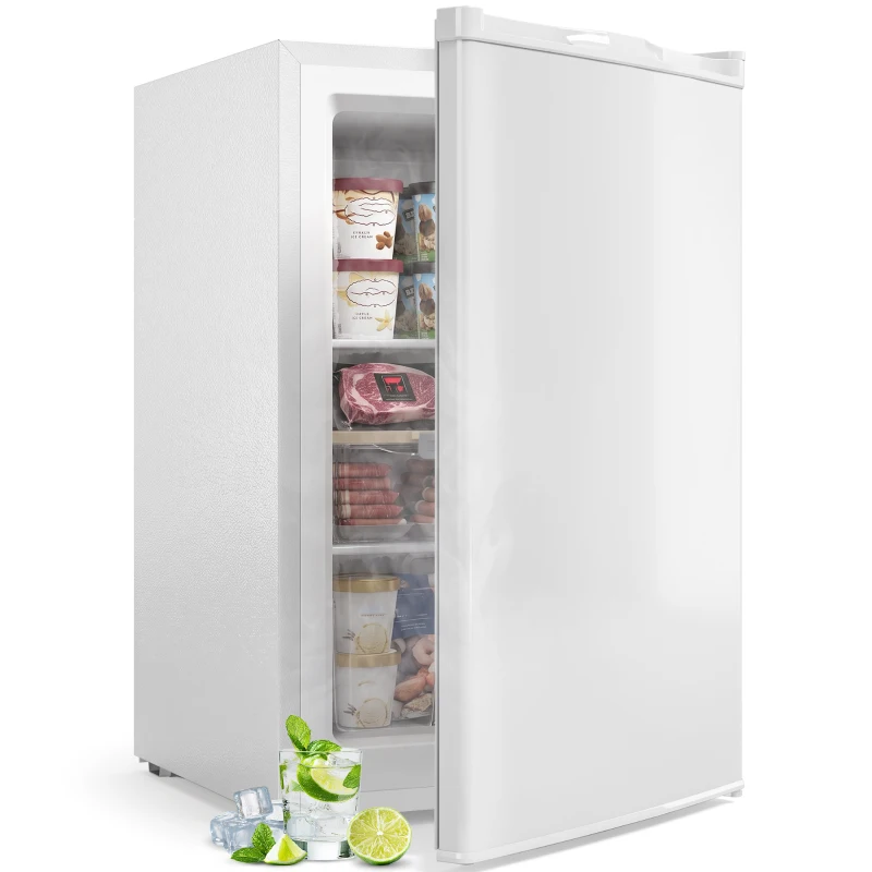 HOMCOM Mini-congelator 85 L, congelator vertical compact cu balamale reversibile și temperatură reglabilă, Alb