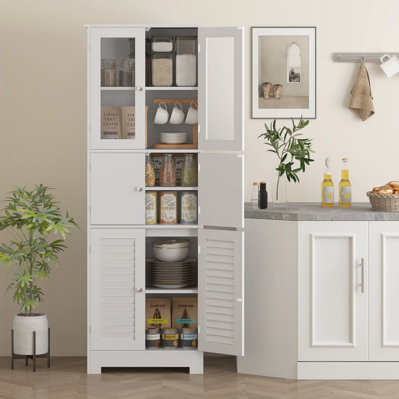 HOMCOM Mueble Auxiliar de Baño con 6 Puertas Estantes Ajustables Antivuelco Armario de Baño Moderno 60x30x170,5 cm Blanco