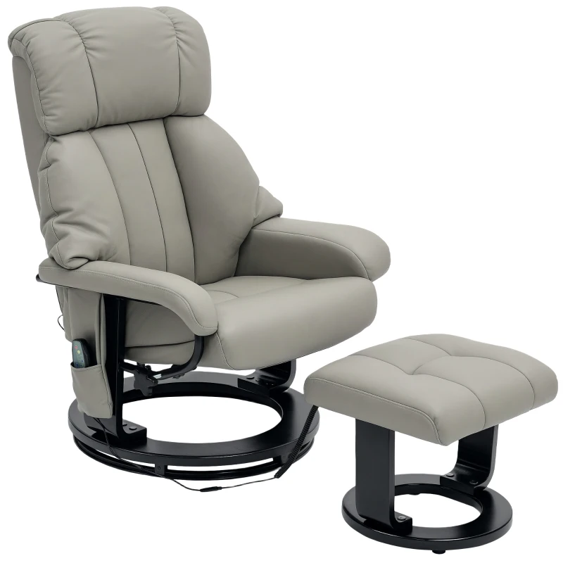 HOMCOM Relaxsessel Massagefunktion Fernsehsessel mit Seitentasche, Kunstleder, Grau(m-12)
