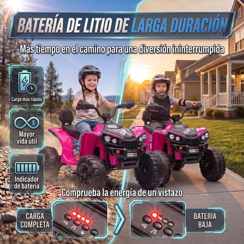 AIYAPLAY Quad Eléctrico Niños 24V 2 Plazas 2 Motores 120 W Batería de Litio Suspensión Arranque Suave 4-6 km/h 3-8 Años Rosa