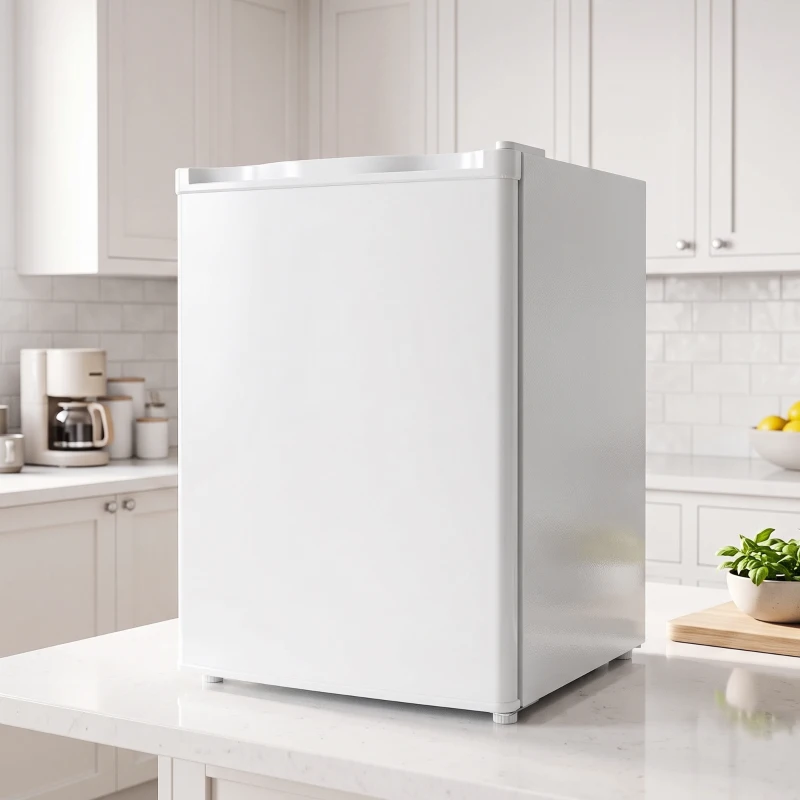 HOMCOM Nevera Pequeña con Congelador 72,5L Silenciosa Puerta Reversible Termostato Ajustable Estante Ajustable y Cajón Blanco