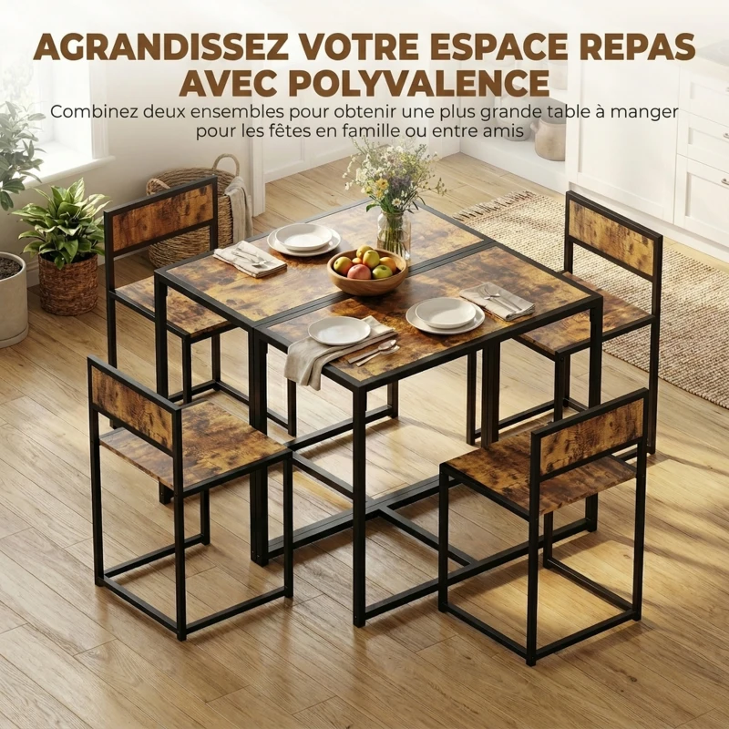 HOMCOM Ensemble table et chaises , table à manger 3 pièces avec 2 chaises encastrables, pour cuisine salon maison, marron