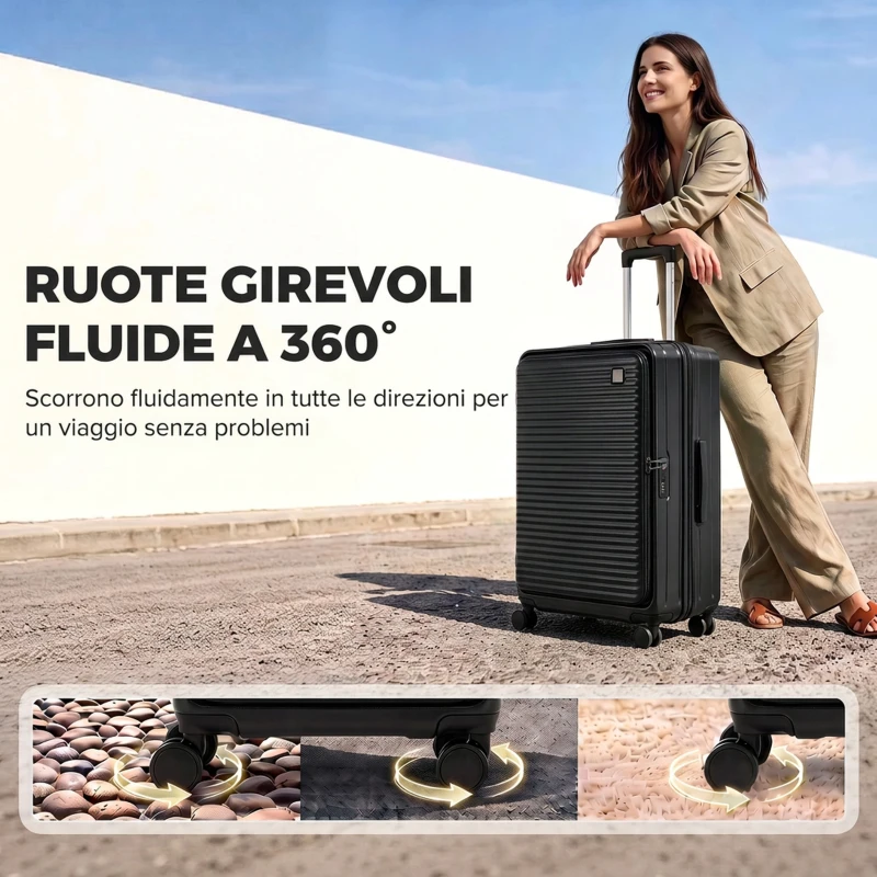 HOMCOM Valigia Rigida Grande 116L Espandibile con 4 Ruote e Lucchetto TSA, 50x33x77 cm, Nero