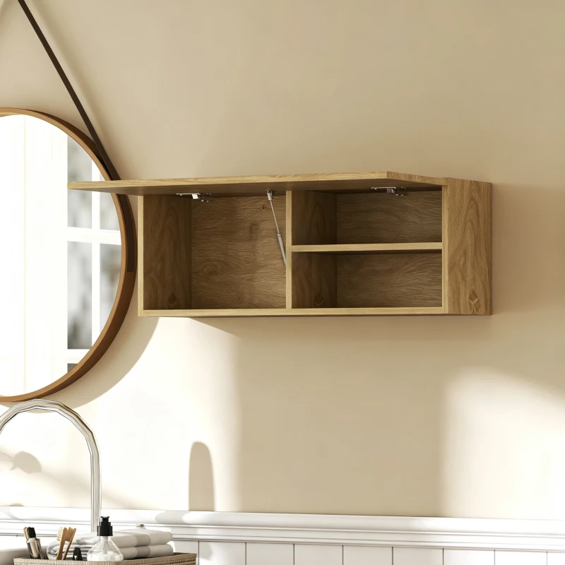 HOMCOM Armoire murale de salle de bain, meuble de rangement suspendu avec porte à charnières, 80 x 25 x 30 cm, bois naturel(m-2)