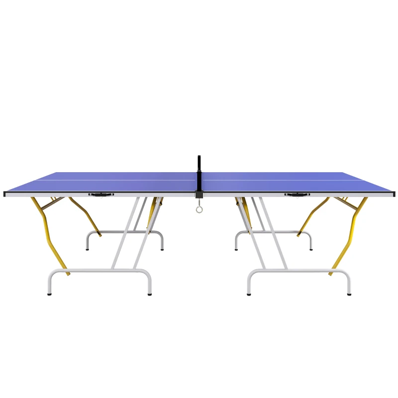 SPORTNOW Mesa de Ping Pong Plegable Mesa de Tenis de Mesa Diseño Compacto con Red y Reposapiés Ajustables 274x152,5x76 cm Azul