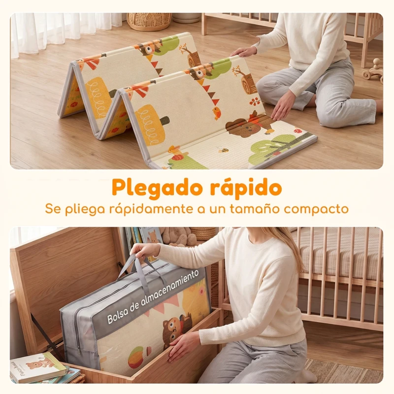 AIYAPLAY Alfombra Infantil Plegable y Reversible 200x150 cm Antideslizante e Impermeable Diseño Árbol y Bosque