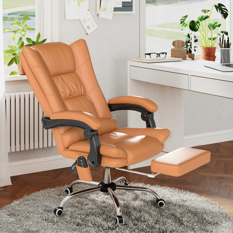 Vinsetto Massage-Bürostuhl, Schreibtischstuhl mit Heizfunktion, Drehstuhl, Liegefunktion, höhenverstellbarer PC-Stuhl, Hellbraun