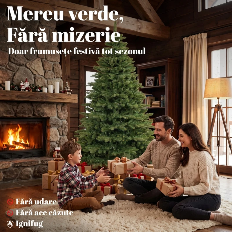 HOMCOM Brad artificial de Crăciun Brad Nobil, 1161 ramuri, 210 cm, verde