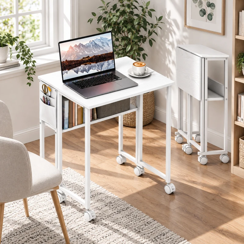 HOMCOM Opvouwbaar Bureau, als Bijzettafel te gebruiken, Open Plank, Wit