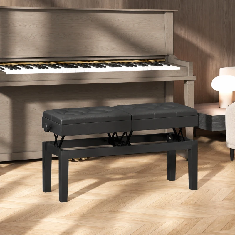HOMCOM Banc de piano réglable en hauteur, tabouret de piano avec rangement, banquette pour clavier capitonné, noir