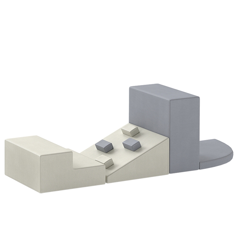 AIYAPLAY Juego de 4 Bloques de Espuma para Niños de Psicomotricidad Tapizados en PU Escalar y Gatear 1-3 Años Gris Claro y Beige