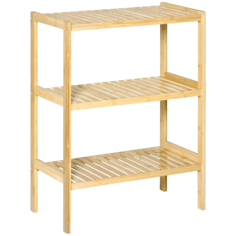 HOMCOM Regal Bambusregal 3 Regalböden, Bambus  62 cm x 33 cm x 80 cm, Natur