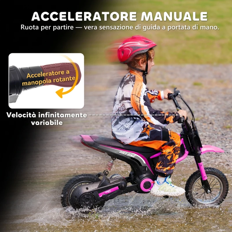 HOMCOM Moto Elettrica per Bambini con Acceleratore Manuale, 2 Velocità 8-16km/h, Età 8-12 Anni, Rosa