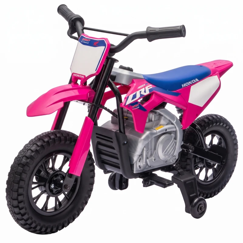 AIYAPLAY Moto Elettrica per Bambini 3+ Anni Licenza Honda CRF 450R, 12V Batteria al Litio, con Sospensioni, Rosa