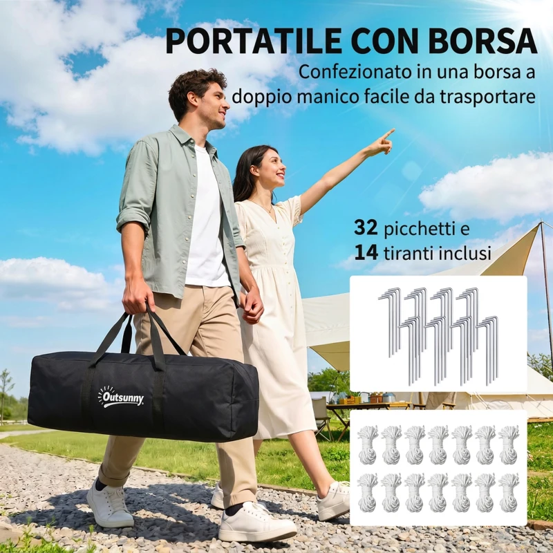 Outsunny Tenda da Campeggio 5 Posti con 2 Camere Impermeabile con Baldacchino, 590x245x193 cm, Grigio