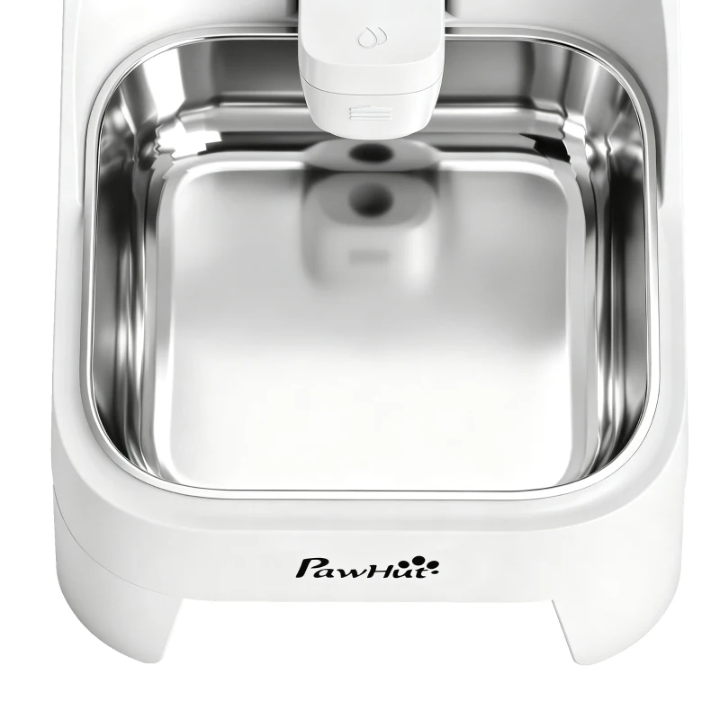PawHut Distributeur d'Eau Automatique pour Chiens et Chats 8L Robinet Breveté Bol Acier Inox sans BPA 19,3x32,8x43,4cm Blanc