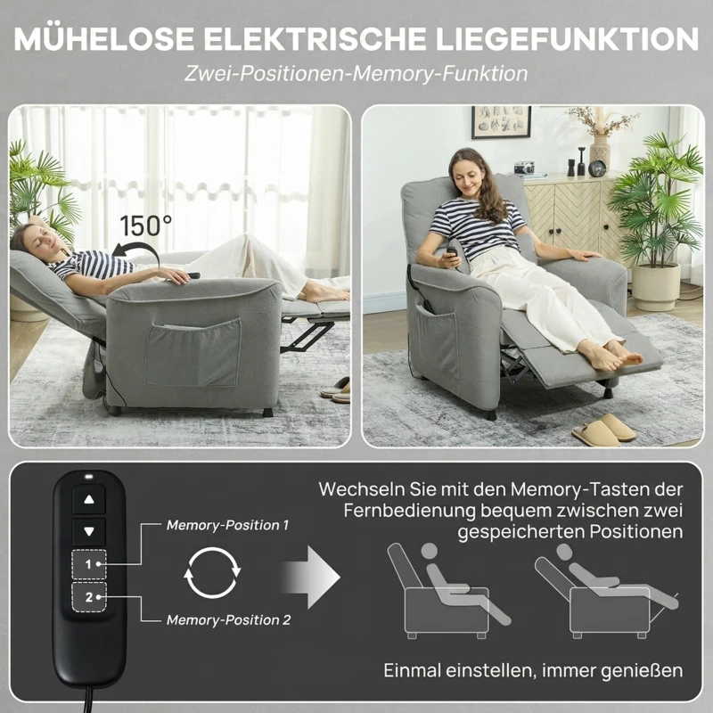 HOMCOM Relaxsessel Fernsehsessel Elektrisch mit Liegefunktion Heizung Vibrationsmassage