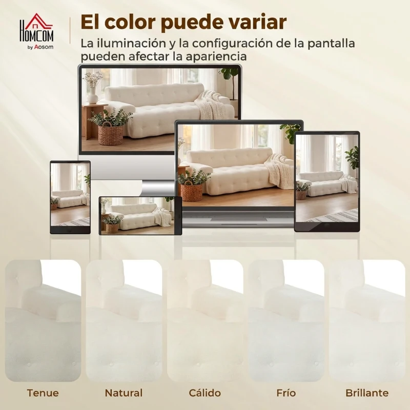 HOMCOM Sofá 3 Plazas de Chenilla sin Armazón con Asiento Profundo y Diseño Capitoné Blanco Crema
