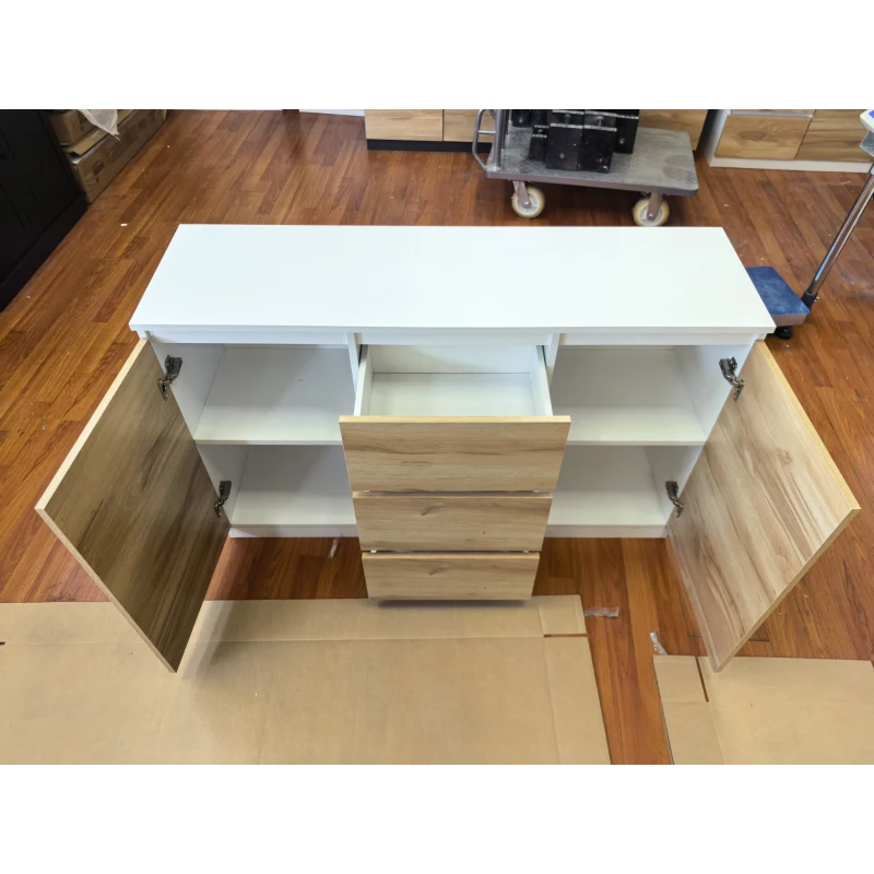 HOMCOM Buffet 2 Portes Buffet de Salon avec 3 Tiroirs Meuble TV jusqu'à 139,7 cm 120x35x74,5 cm Blanc et Chêne