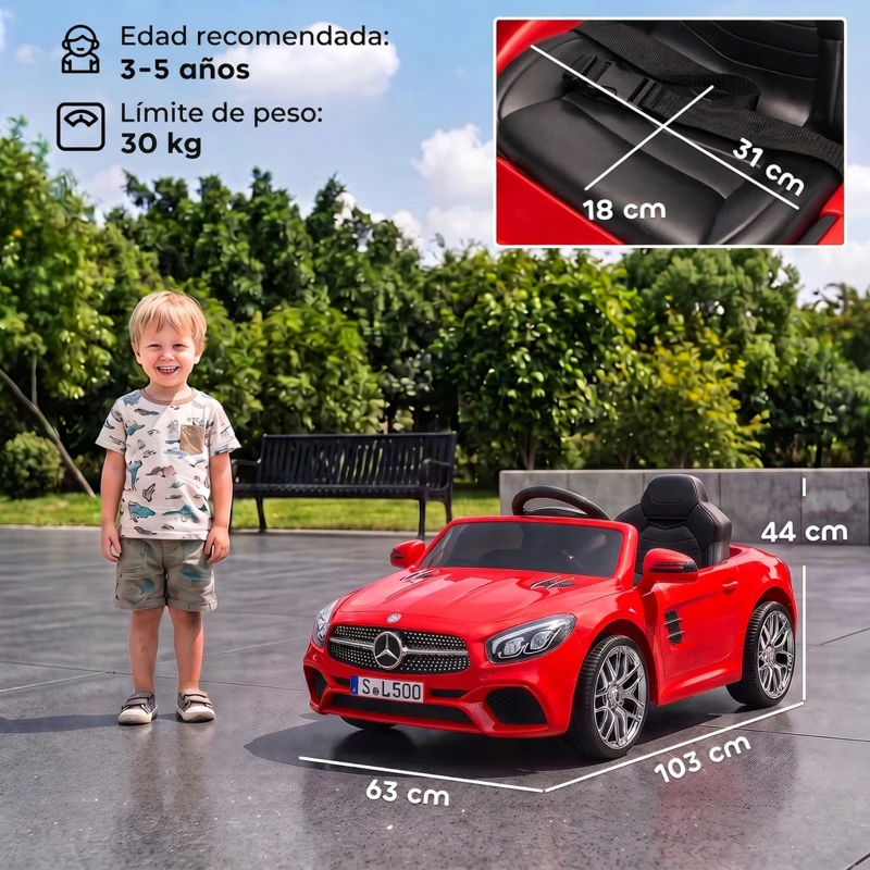 AIYAPLAY Coche Eléctrico para Niños Mercedes-Benz SL500 12V con Mando a Distancia 2,4 G 2 Motores Suspensión Arranque Suave Rojo